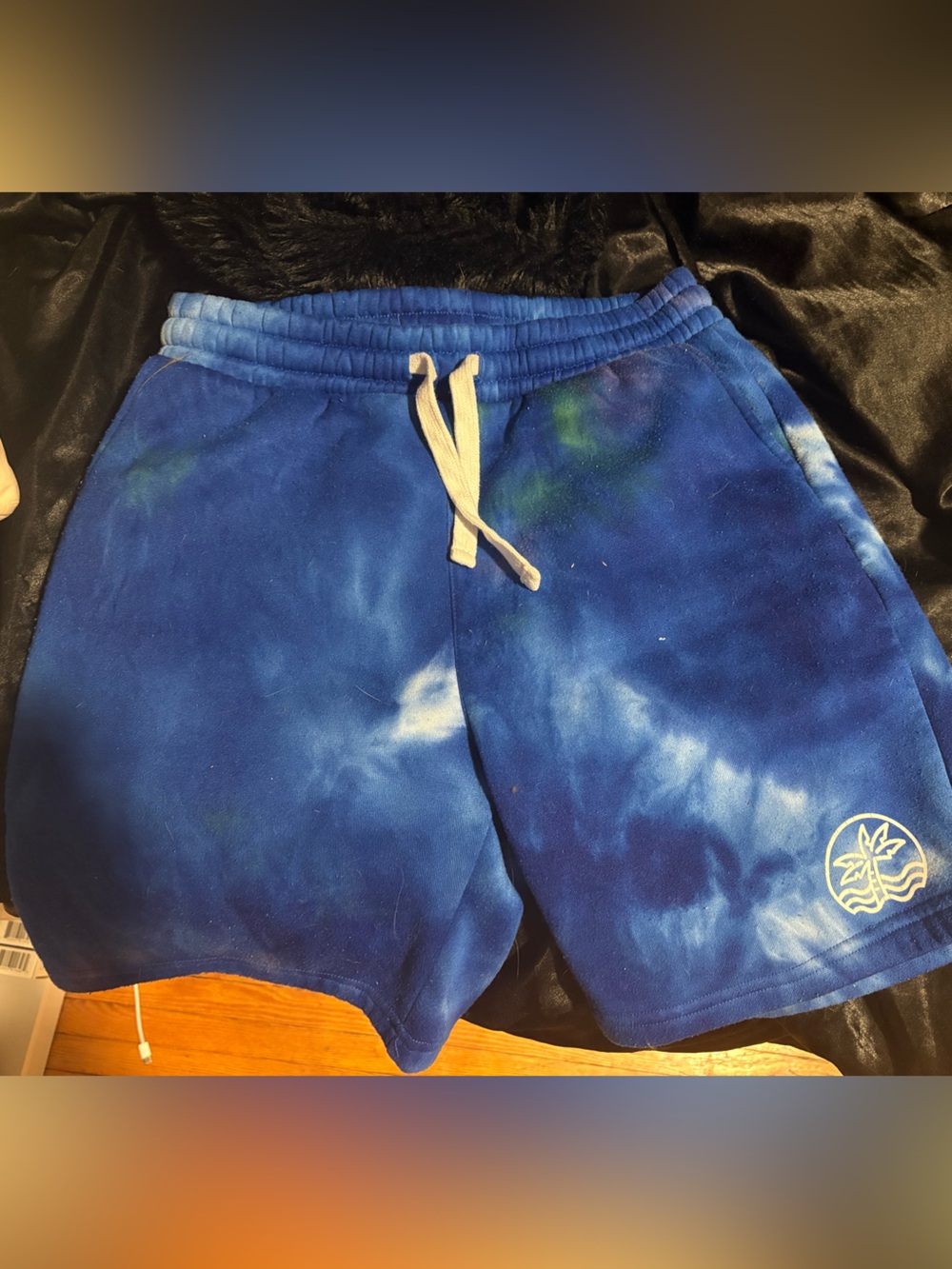 Hollister Blue Tie-Dye Drawstring Shorts with White Logo